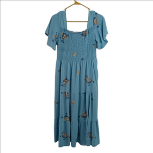 Parami Design Blue Floral Smocked Embroiderey Maxi Dress-Size M-NWT